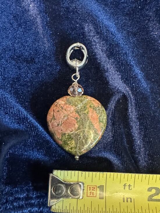 Unbranded Accessories - Unakite Heart Dangle Charm Large Hole Bead Pink Crystal Bracelet